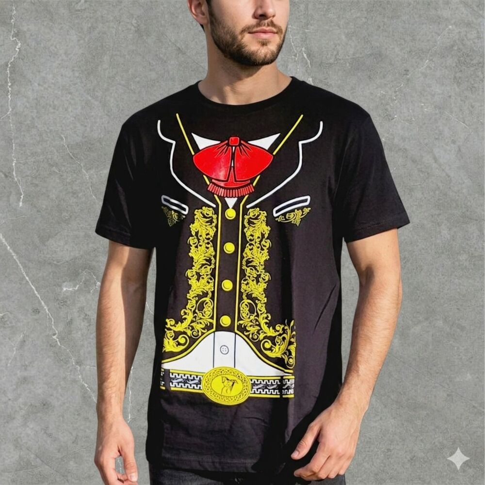 Men Graphic T Shirt Mariachi Charro Tuxedo Suit Casual Streetwear Black Size XL
